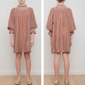 PETITE AMALIE WINTER ROSE VELVET SMOCKED DRESS
